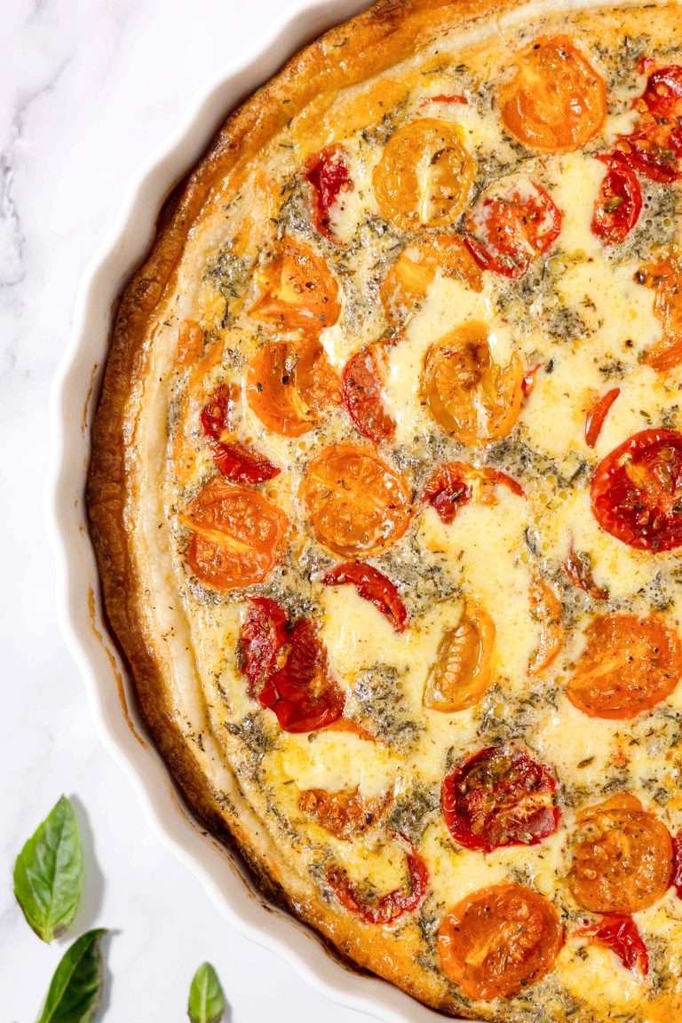 Finished tomato tart freshly baked.