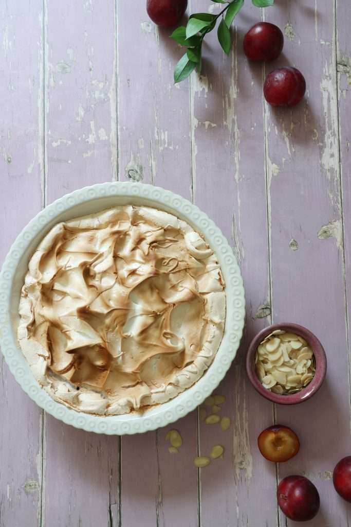 Swiss Plum Meringue (Zwetschgen) with Toasted Almond Base 11 Baked plum meringue with its golden meringue top.