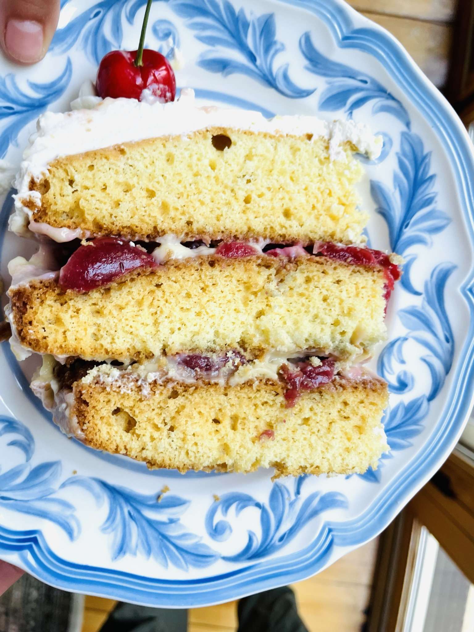 Slice of the white forest cake.
