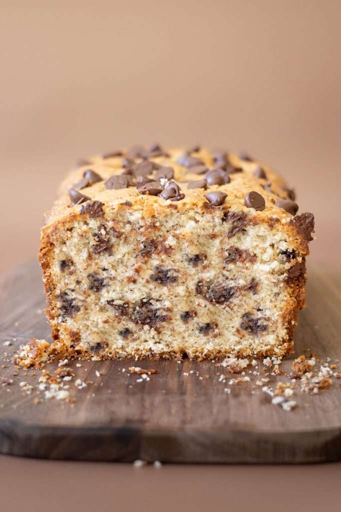 Chocolate hazelnut cake showing the delicious dense crumb.
