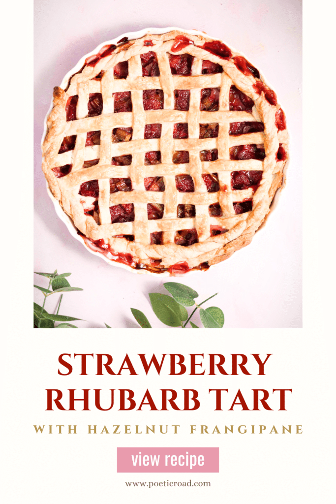 Strawberry rhubarb tart image with the title of the recipe underneath.