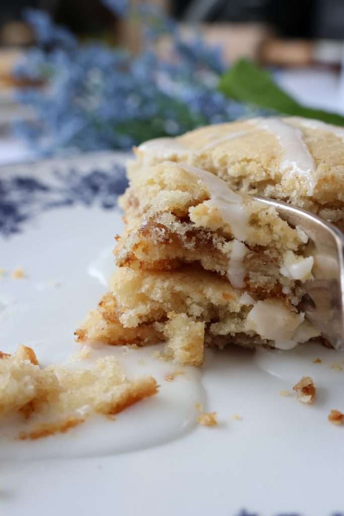 Close-up of the layers of cinnamon layered scones.